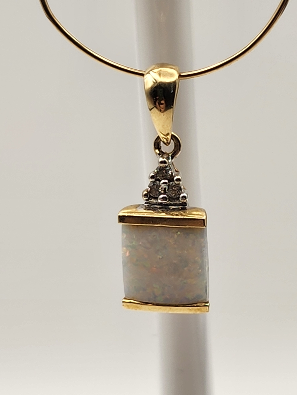 14K Yellow Gold Opal & Diamond Pendant White Opal Two Tone